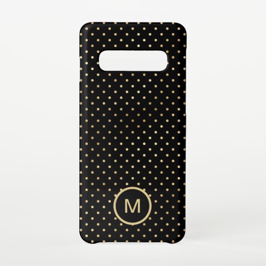 Gold Polka Dots Patroon Monogram Initiaal Zwart Samsung Galaxy Hoesje (Achterkant)