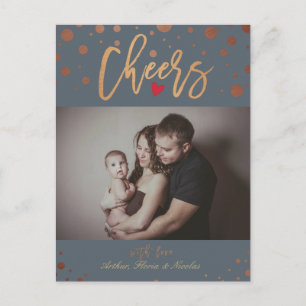 Gold Polka Dots Proost Script Vakantie Familie Fot Feestdagenkaart