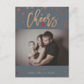 Gold Polka Dots Proost Script Vakantie Familie Fot Feestdagenkaart (Voorkant)