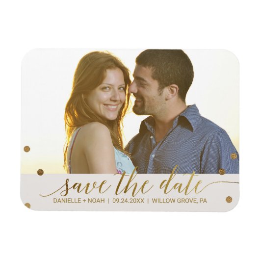 Gold Polka Dots Save the Date Photo Magneet (Horizontaal)