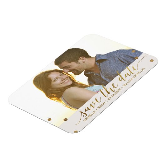 Gold Polka Dots Save the Date Photo Magneet (Linkerzijde)