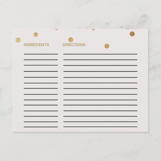Gold Polka Dots Vrijgezellenfeest Recipe Kaarten (Achterkant)