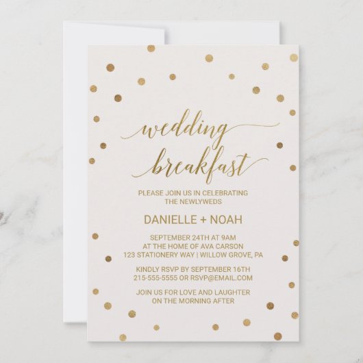 Gold Polka Dots Weddenschap Breakfast Kaart (Voorkant)
