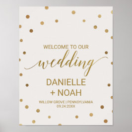 Gold Polka Dots Weddenschap Welkom Poster