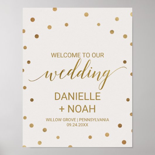 Gold Polka Dots Weddenschap Welkom Poster (Voorkant)