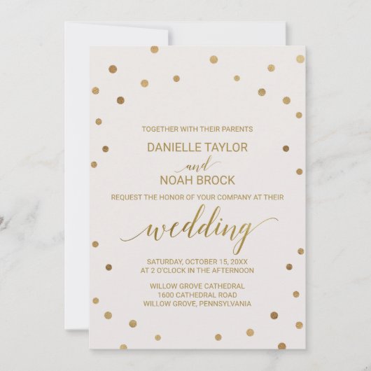 Gold Polka Dots Wedding Kaart (Voorkant)