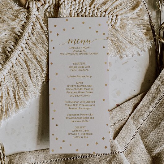 Gold Polka Dots Wedding Menu Kaart