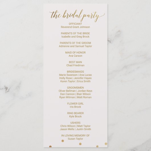 Gold Polka Dots Wedding Program Programmakaart (Achterkant)