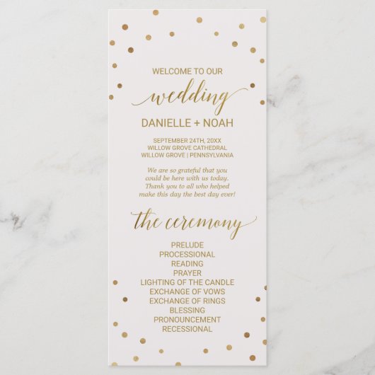 Gold Polka Dots Wedding Program Programmakaart (Voorkant)