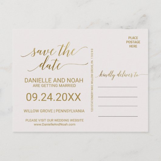 Gold Polka Dots Wedding Save the Date Aankondigingskaart (Achterkant)