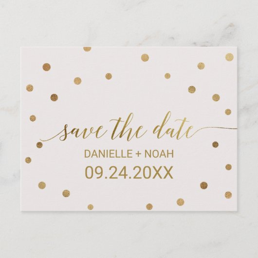 Gold Polka Dots Wedding Save the Date Aankondigingskaart (Voorkant)