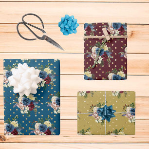 Gold Polka Dots Winter Holiday Floral Inpakpapier Vel