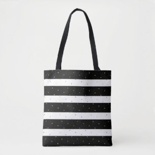 Gold Polka-stippen & Black & White Stripes Pattern Tote Bag