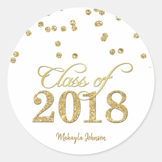 Gold Polka-stippen Glitter Class of 2018 Afstudere Ronde Sticker (Voorkant)