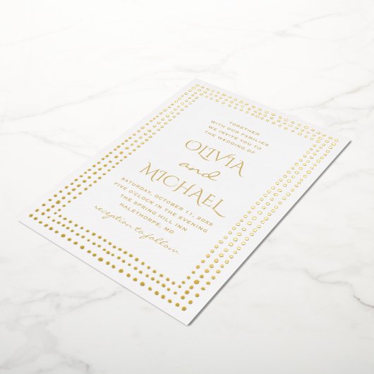 Gold polka stipt bruiloft. Elegant eenvoudige geom Folie Uitnodiging (Gedraaid)