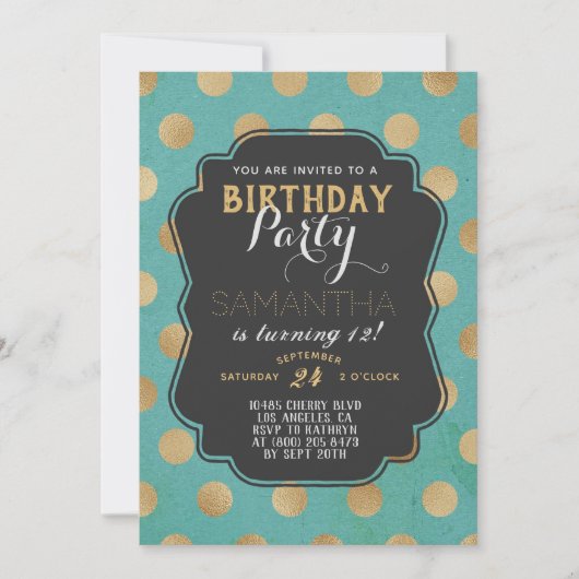 Gold Polkadot Birthday Kaart (Voorkant)