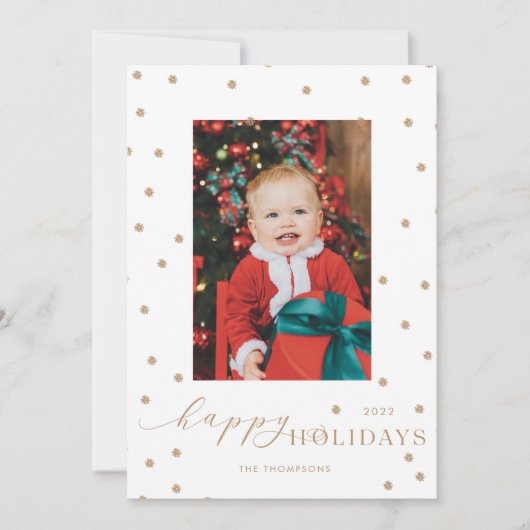 Gold Pompoms Polka Dot Photo Holiday Card Kaart (Voorkant)