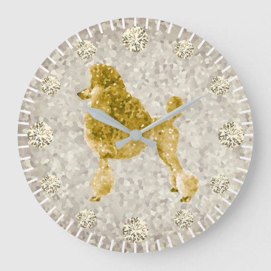 Gold Poodle Yellow Diamond Hour Minuut Hand Grote Klok (Voorkant)