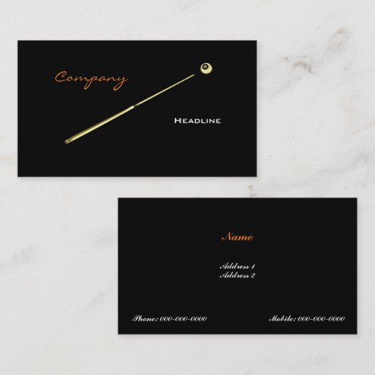 Gold Pool Cue Visitekaartje (Voorkant / Achterkant)