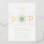 Gold POP Confetti Genderneutrale roze Baby shower Folie Uitnodiging (Voorkant)