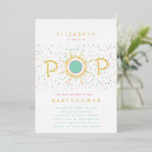 Gold POP Confetti Genderneutrale roze Baby shower Folie Uitnodiging (Staand Voorkant)