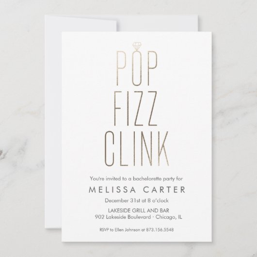 Gold Pop Fizz Clink Bachelorette Faux Folie Kaart (Voorkant)