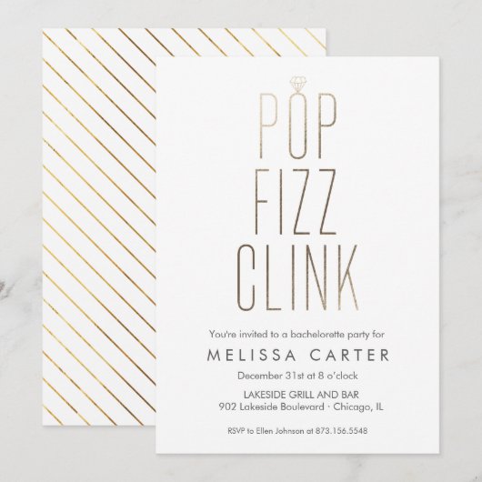Gold Pop Fizz Clink Bachelorette Faux Folie Kaart (Voorkant / Achterkant)