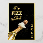 Gold Pop Fizz Clink New Years Eve Party Folie Uitnodiging (Voorkant)