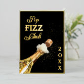 Gold Pop Fizz Clink New Years Eve Party Folie Uitnodiging (Staand Voorkant)