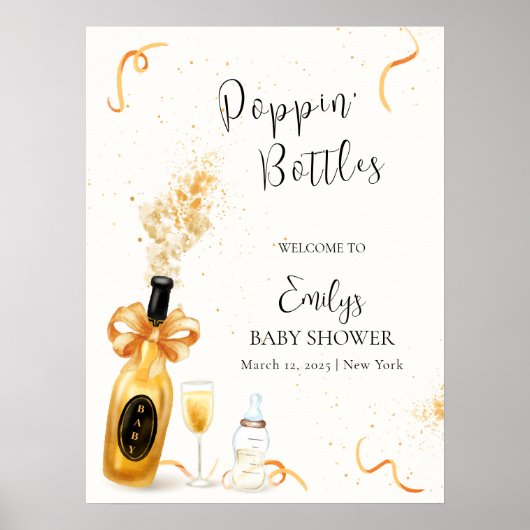 Gold Poppin Bottles Champagne Baby shower Welkom Poster (Voorkant)