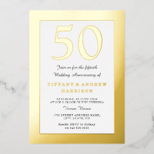Gold Ppress Border 50th Wedding Jubileum Gold Folie Uitnodiging