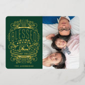 Gold Ppress kerstgratie groene foto Folie Feestdagenkaart (Voorkant)