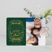 Gold Ppress kerstgratie groene foto Folie Feestdagenkaart (Staand Voorkant)