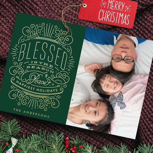 Gold Ppress kerstgratie groene foto Folie Feestdagenkaart