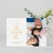 Gold Ppress LOVE PEACE JOY Grey Foto Folie Feestdagenkaart (Staand Voorkant)