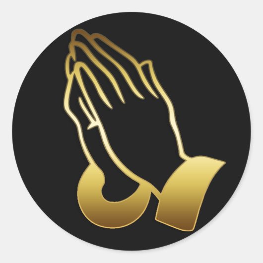 GOLD PRAYING HANDS RONDE STICKER (Voorkant)