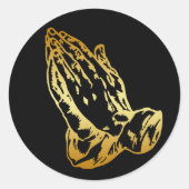 GOLD PRAYING HANDS RONDE STICKER (Voorkant)