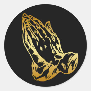 GOLD PRAYING HANDS RONDE STICKER