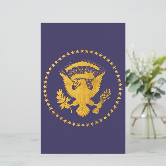 Gold Presidentiële zegel op blauwe grond Briefpapier (Staand voorkant)