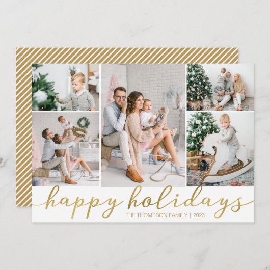 Gold Prettige feestdagen 5 Afbeeldingen van de 5-f Feestdagenkaart (Voorkant / Achterkant)