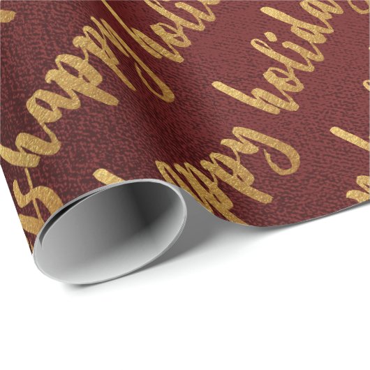 Gold Prettige feestdagen Burgundy Laurel Maroon Cadeaupapier (Rol Hoek)