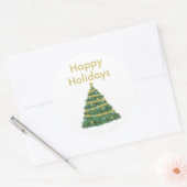 Gold Prettige feestdagen en kerstboom Ronde Sticker (Envelop)
