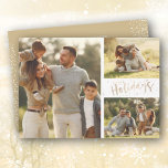 Gold Prettige feestdagen Multiple Photo Collage Feestdagenkaart<br><div class="desc">Viel de feestdagen met deze meervoudige kerstkaart met PRETTIGE FEESTDAGEN en sterren aan de voorkant en uw persoonlijke groet aan de achterkant. *VERANDERT DE KLEUR op de rug van de kaart om uw foto aan te passen. Selecteer Steen voor zwaarste document en High Definition voor de beste fotokwaliteit.</div>