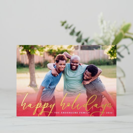 GOLD Prettige feestdagen Red Gradient kerstfoto (Staand Voorkant)