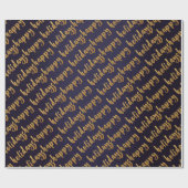 Gold Prettige feestdagen Script Deep Blue Navy Cadeaupapier (Vlak)