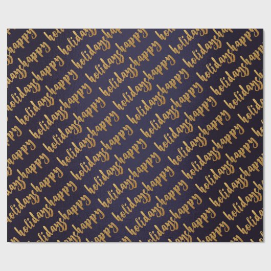 Gold Prettige feestdagen Script Deep Blue Navy Cadeaupapier (Vlak)