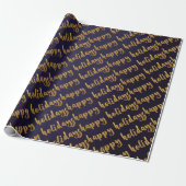 Gold Prettige feestdagen Script Deep Blue Navy Cadeaupapier (Uitgerold)