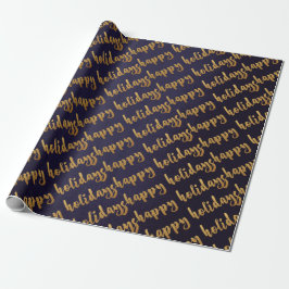 Gold Prettige feestdagen Script Deep Blue Navy Cadeaupapier
