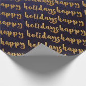 Gold Prettige feestdagen Script Deep Blue Navy Cadeaupapier (Hoek)