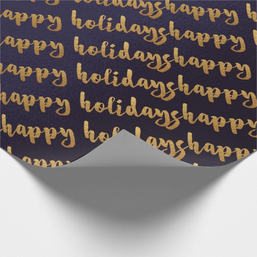 Gold Prettige feestdagen Script Deep Blue Navy Cadeaupapier (Hoek)